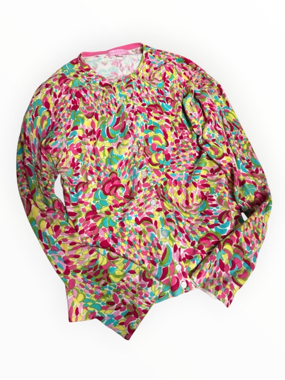 Lilly Pulitzer abstract print 100% cotton button front cardigan women’s small